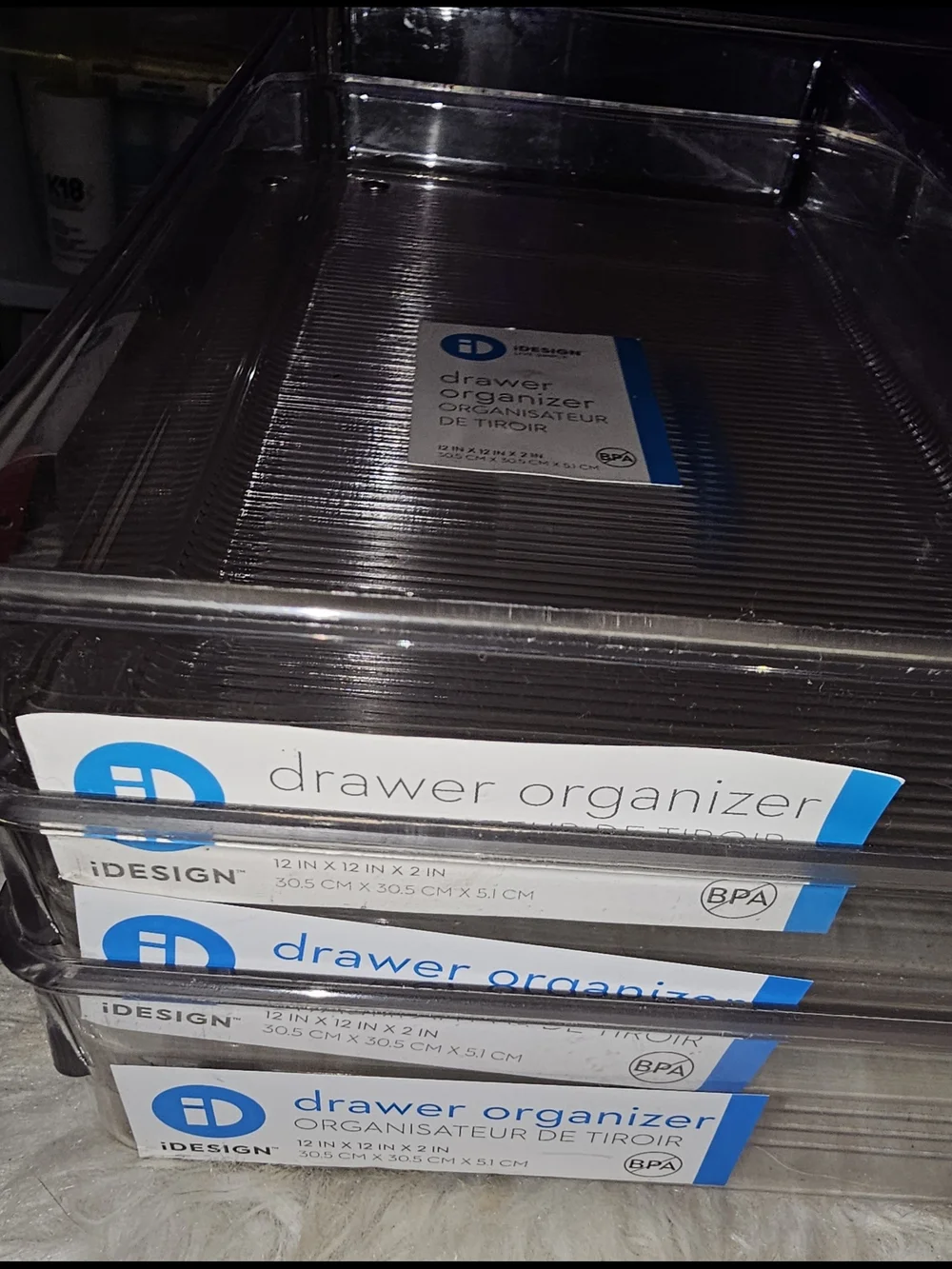 IDesign From The Container Store Clear Plastic Drawer Organizer-Set Of 3